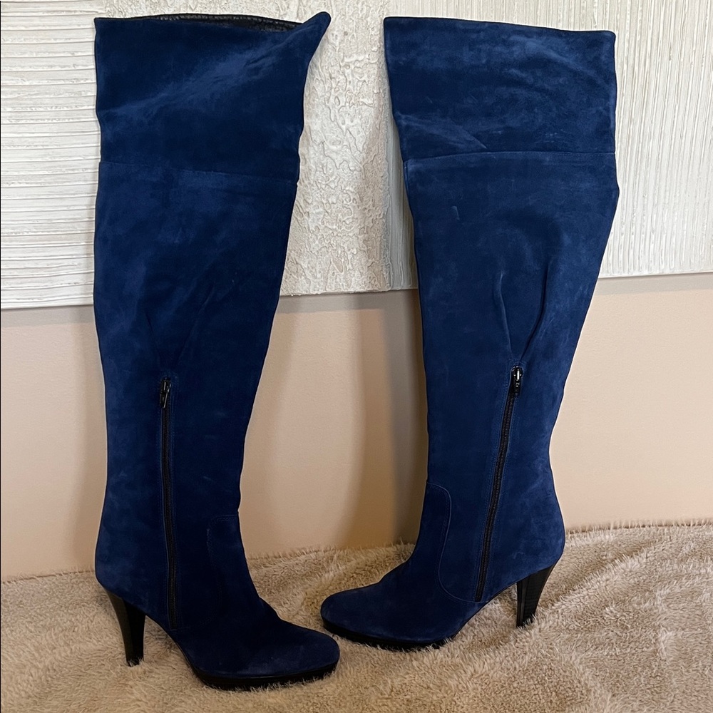 United Colors Of Benetton Navy Over the Knee Blue Suede Platform Boots 40